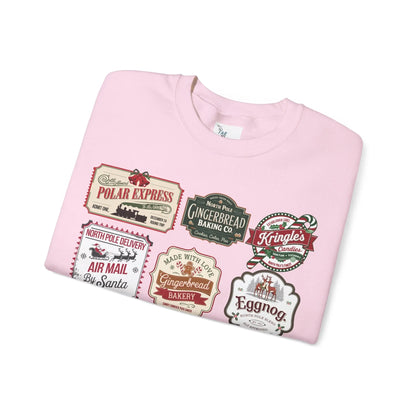 Christmas sweatshirt with vintage stamps