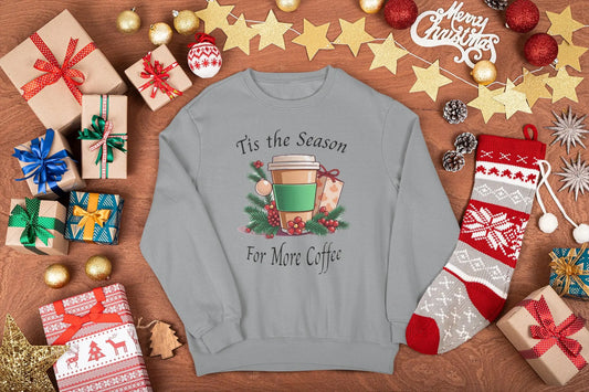 Christmas Sweatshirt with a coffee theme