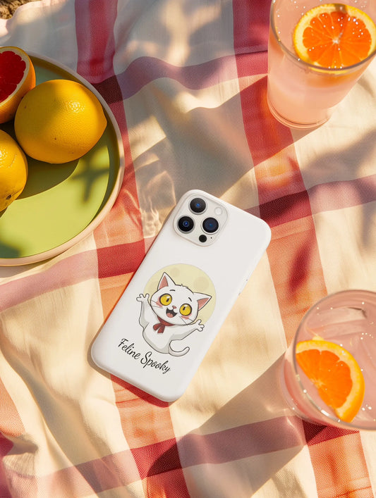 Halloween theme phone case with a ghost cat cartoon