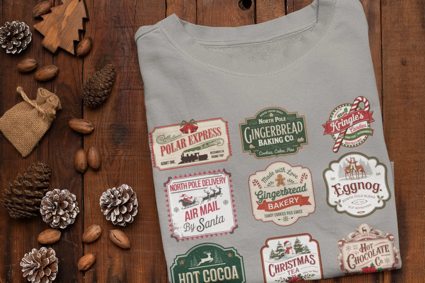 Christmas sweatshirt with vintage stamps