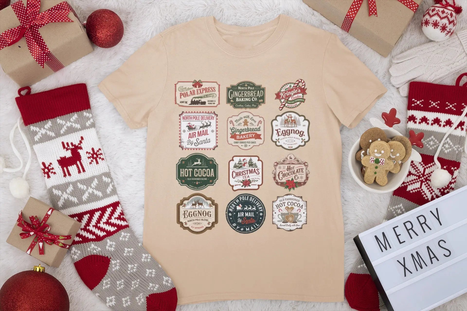 Christmas tshirt featuring vintage stamps