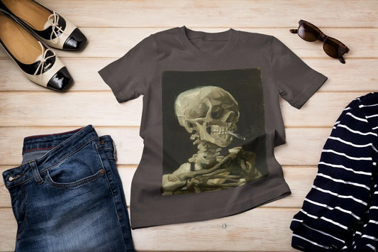 Van Gogh skeleton with cigarette tshirt